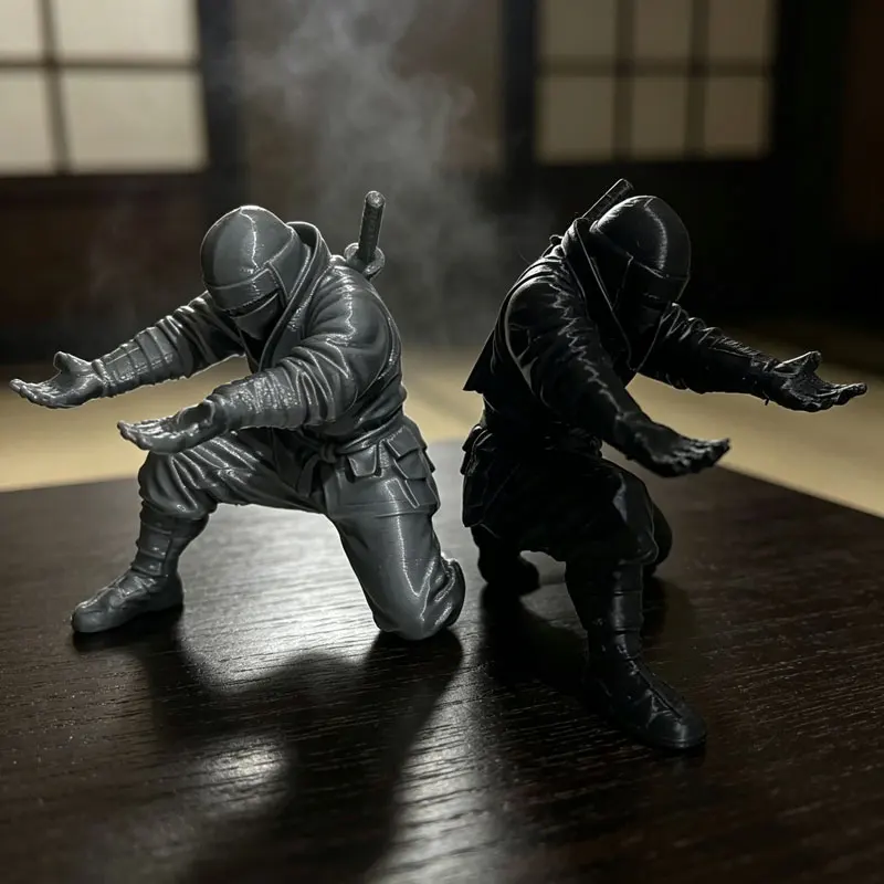 3D Printed Ninja Pen Holder, Black and Silver Ninja Statue, Desktop Organizer, Creative Desk Decoration, Stationery Gift