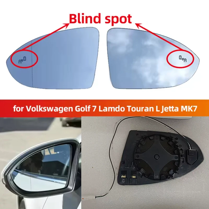 

Car led warning blind spot wide angle heated mirror glass for Volkswagen Golf 7 Lamdo Touran L Jetta MK7 rearview mirror lens