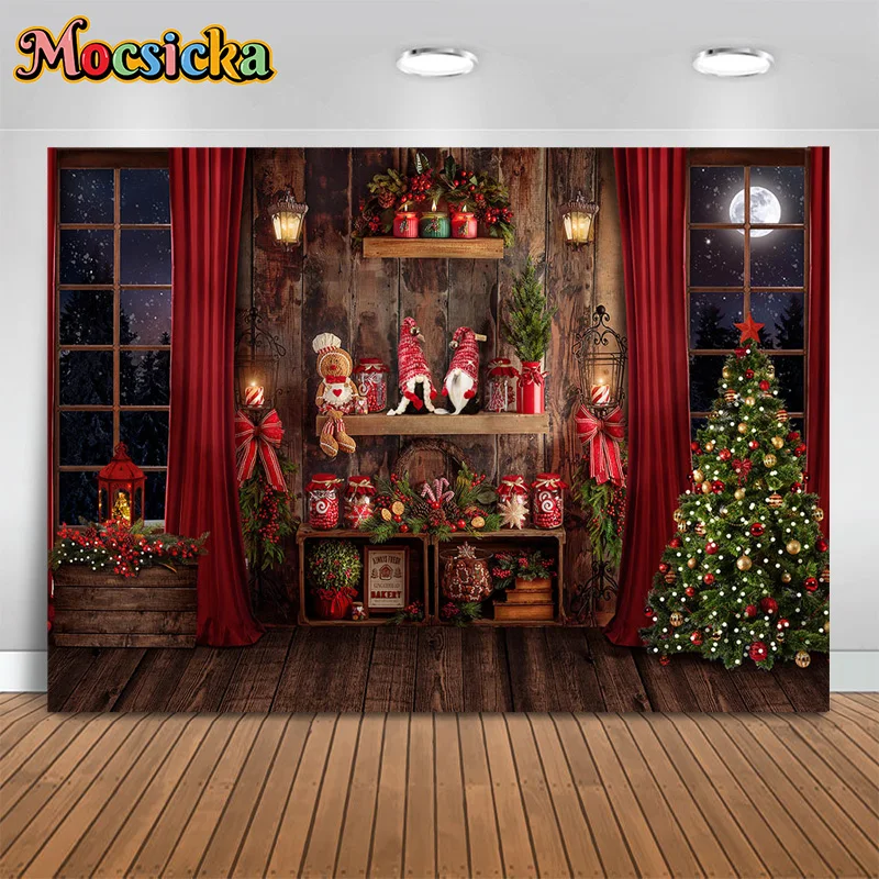 

Mocsicka New Year's Eve Photography Background Christmas Tree Window Scene Toys Kids Birthday Party Cake Smash Props Banner