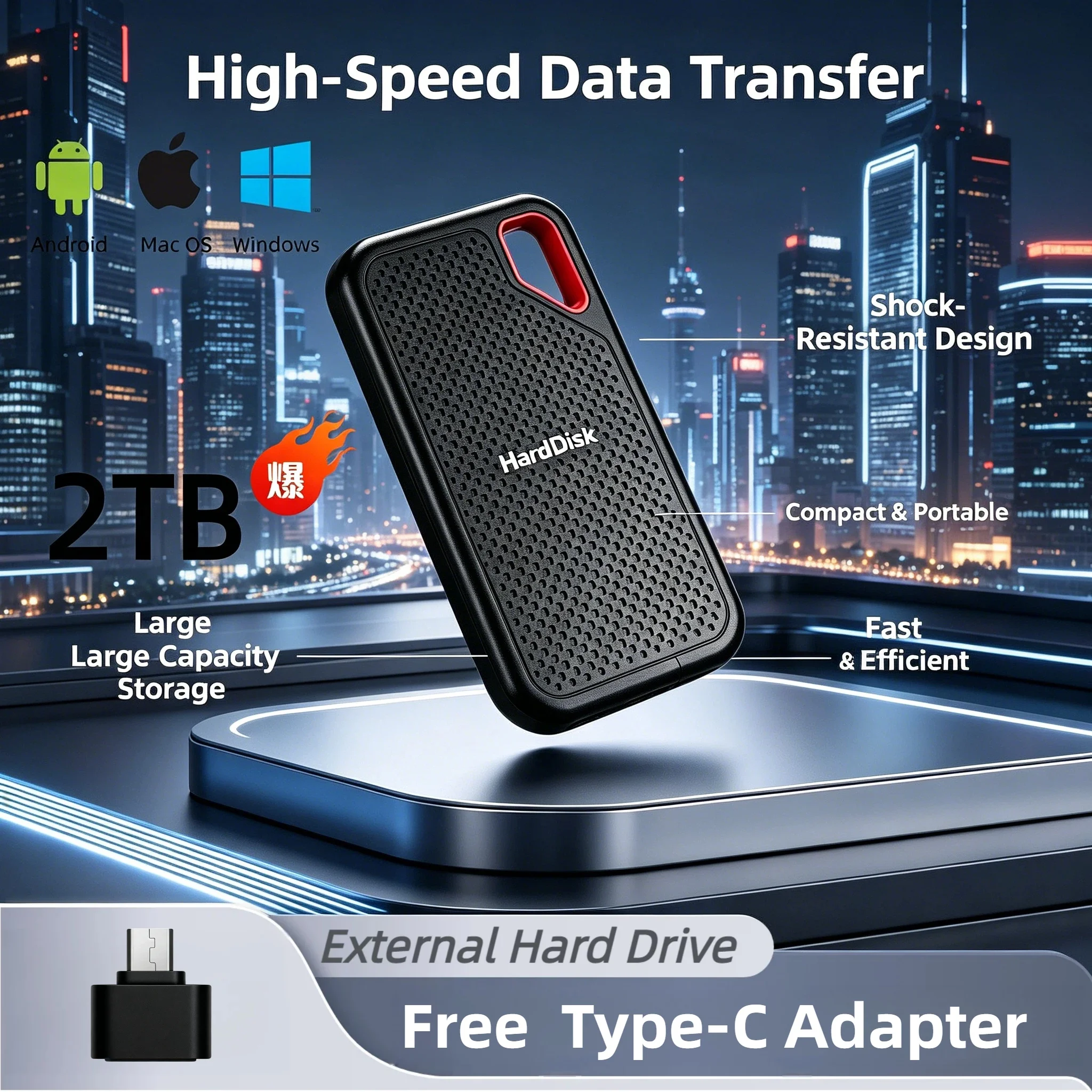

Original E61 2TB External Portable SSD USB 3.1 High Speed Mobile Hard Disk Storage For Laptop PS5 PC Console Large Capacity Max