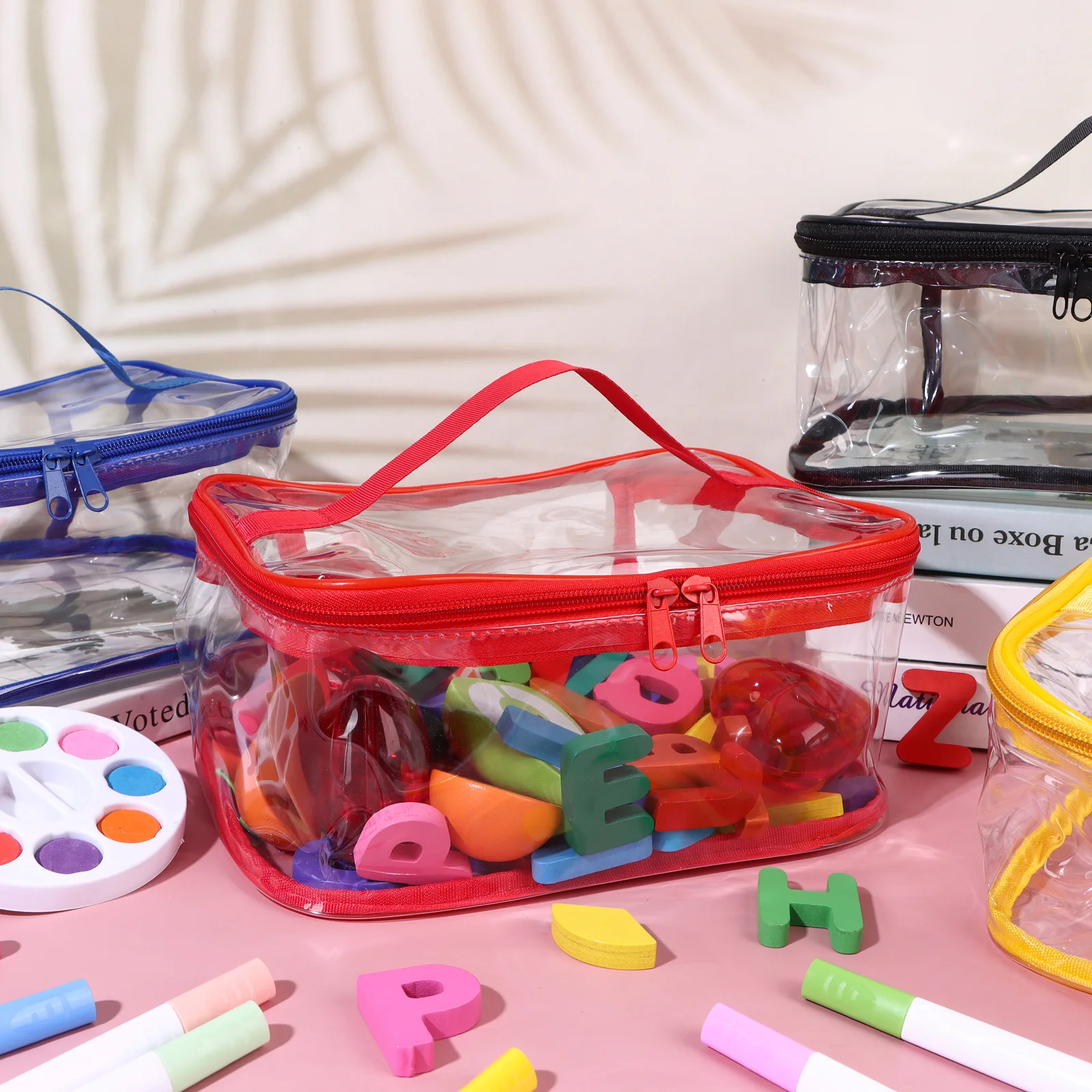 4 Pcs Clear PVC Toy Storage Bags With Handles 9.3x6.7x4.5 Inch Travel Toiletry Bags Waterproof Toy Storage Organizer Pouch With