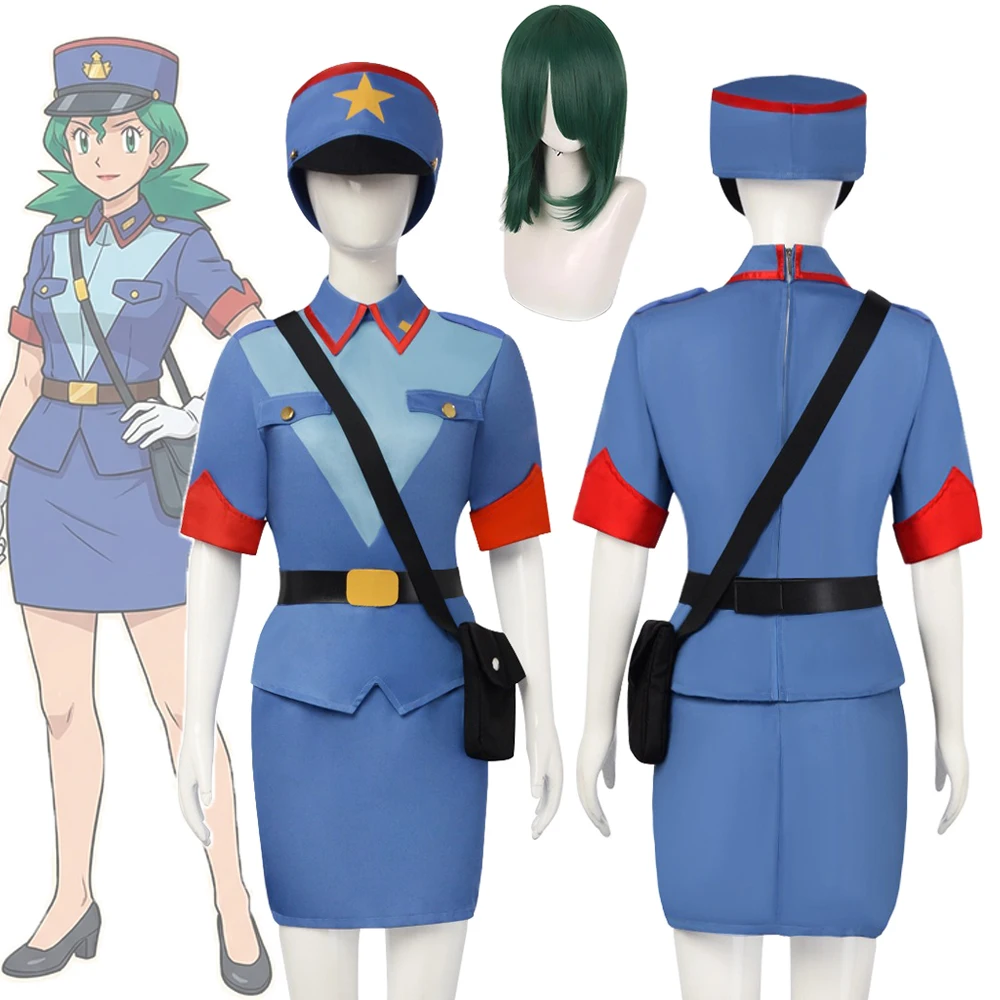 Disfraz de Cosplay de la Oficial Jenny, Uniforme de Policía de Elfo de Anime, Conjunto Completo con Top, Falda, Bolso, Sombrero y Peluca, para Mujeres, Carnaval, Halloween, Actuaciones Escénicas