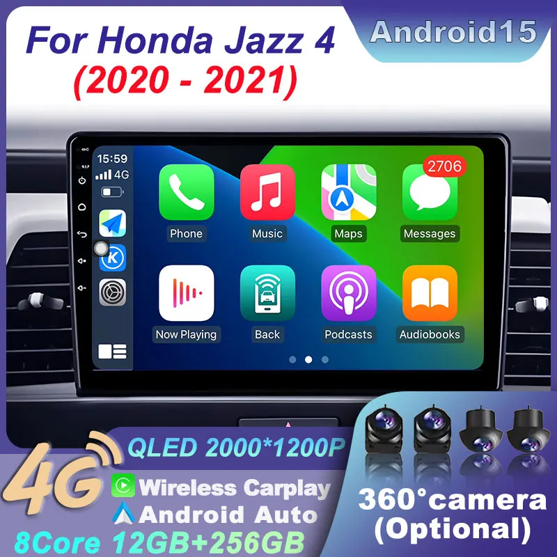 

Carplay Android 15 Auto Wireless Navigation Video WIFI Car Radio GPS Multimedia DVD Player Stereo For Honda Fit Jazz 2020 - 2021