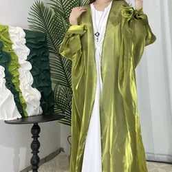 Eid Open Abayas for Women Shiny Organza Abaya Dubai Kaftan Turkey Robe Ramadan Islam Jalabiya Kimono Kebaya Caftan Muslim Dress