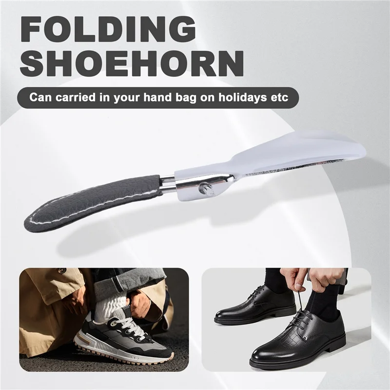 Cuillère à chaussures longue pliable professionnelle en acier inoxydable, A94E-12X3.8Cm