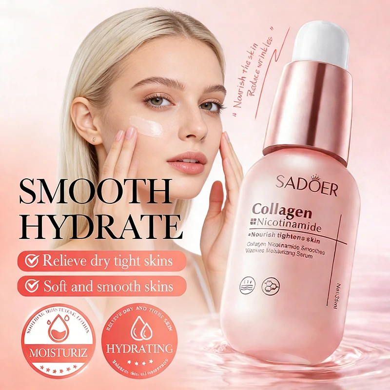 SADOER Sérum Facial de Colágeno e Nicotinamida Antienvelhecimento Hidratante Reduz Rugas Hidrata e Suaviza a Pele para Pele Seca e Apertada
