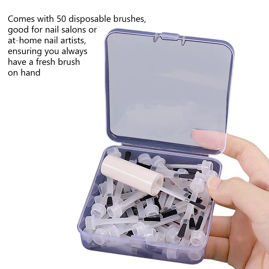 50Pcs Disposable Flat Nail Polish Brushes with Handle for Nail Polish, Gel Application Easy Replacement