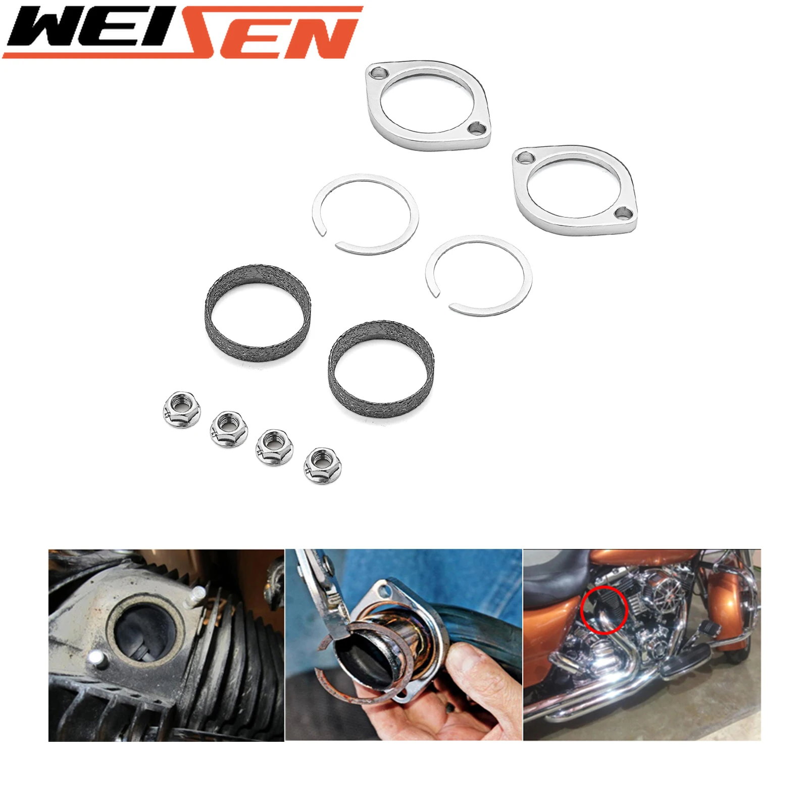 

Motorcycle Accessories Exhaust Tail Pipe Flange Gaskets Install Kit For Harley Davidson Big Twin 1984-UP