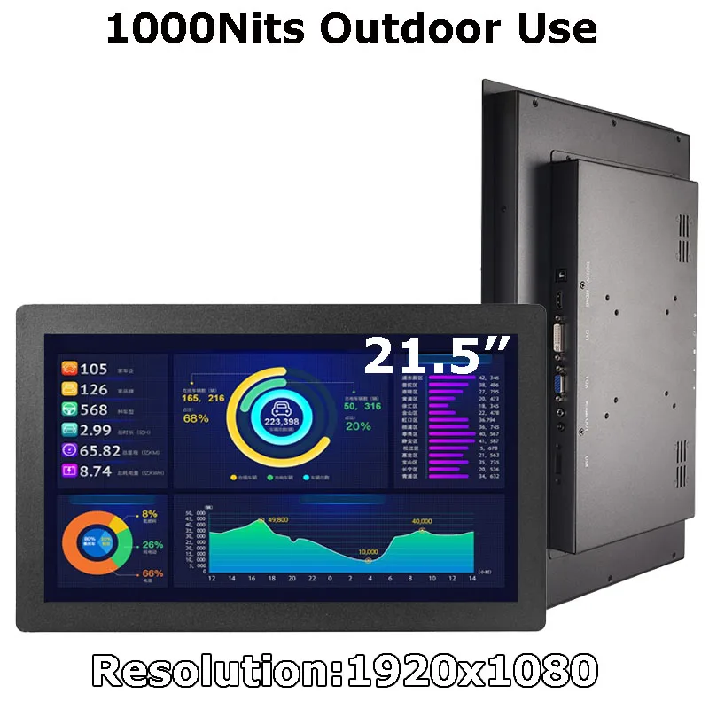 1920x1080 21.5 Inch 1000 Nits Panel Mount Resistive/Capacitive Touch Screen Monitor With VGA HDMI USB Interface