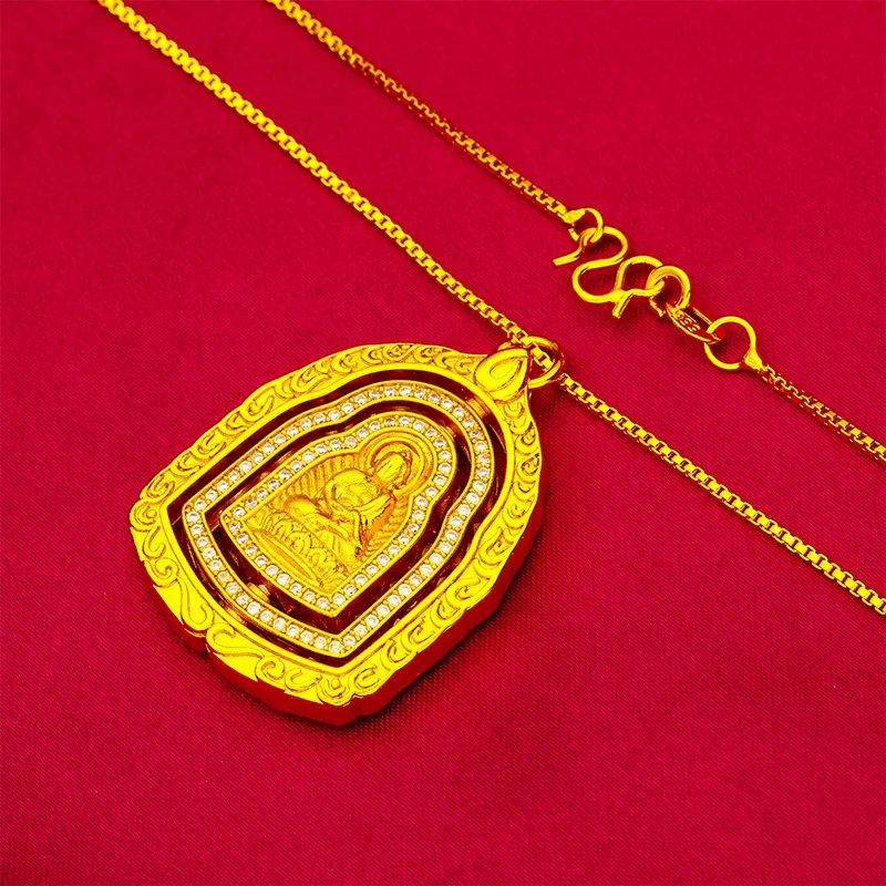 Guanyin Pendant Necklace Women's 24K Gold AU999 - Luxury necklace, soft luster, for family gatherings