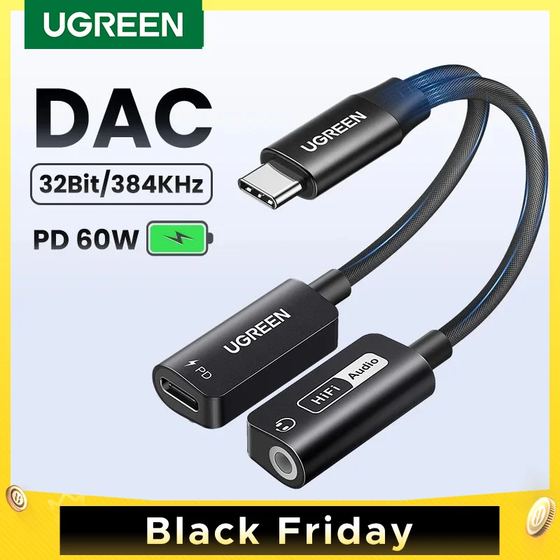 UGREEN 헤드셋용 사운드 카드, USB C-AUX 케이블 어댑터, AUX 이어폰 컨버터, DAC 칩, PD QC 충전 사운드 카드, C타입 3.5mm