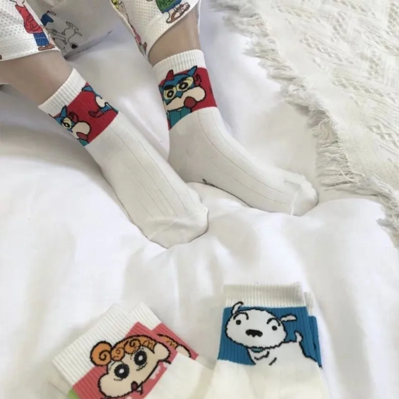 New cute anime creative sports socks Crayon Shin-chan loves simple solid color Bandai Kawaii cartoon couple casual socks gift