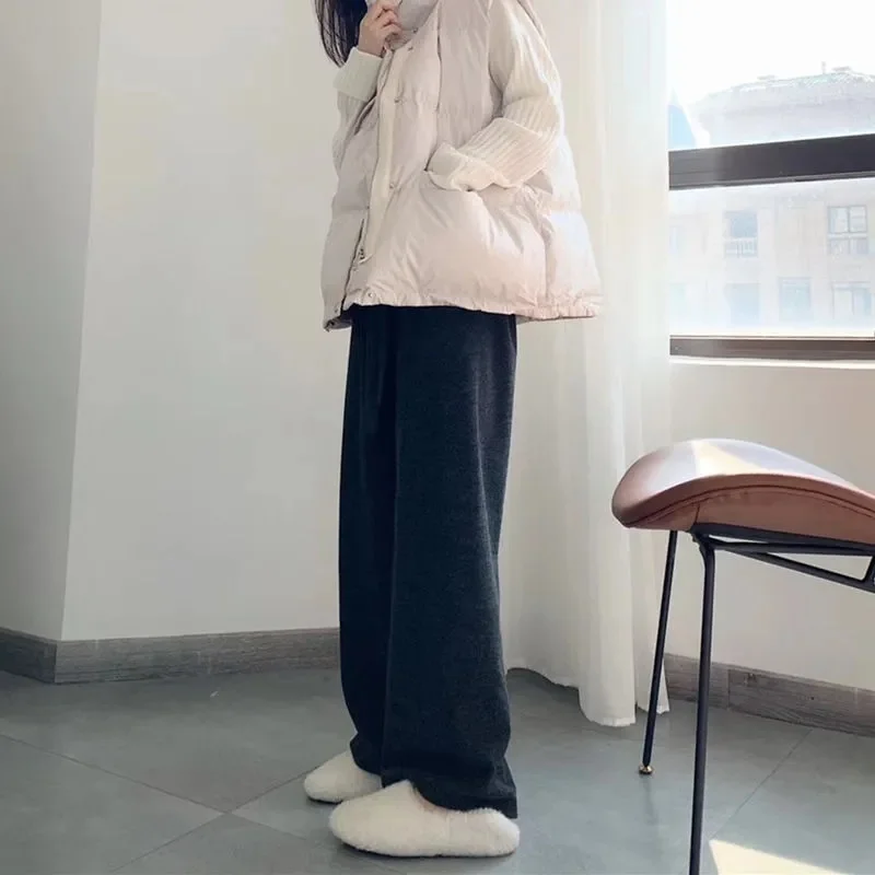 Thick Warm Knitted Casual Chic Basic Soft Elastic High Waist Women's Pants Korean Fashion Straight Ankle-Length Pants For Women
