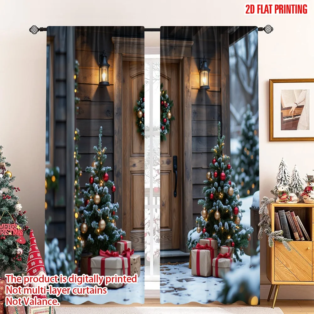 

2pcs 2D flat printing Merry Christmas Party Curtains Christmas Door Snow Wreath Gifts Fabric Without Electricity 0 Perfect for