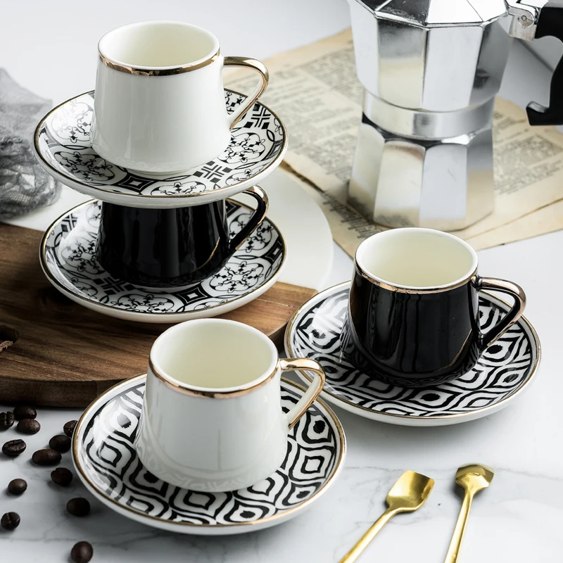 

Turkish Espresso Mugs With Saucers Ceramic Cup Set For Black Tea Coffee Kitchen Party Drink Ware Home Decor Creative Gifts