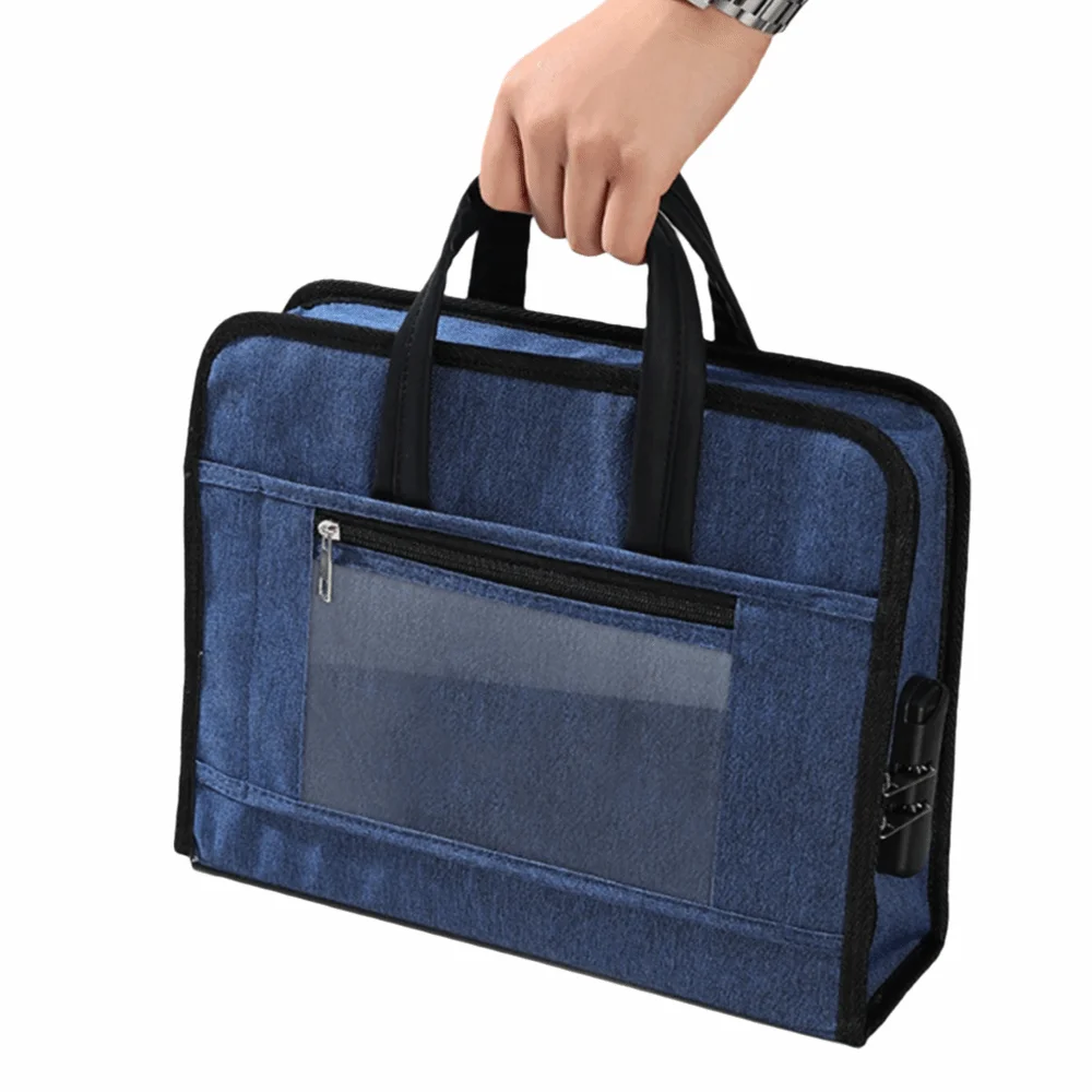 

Portable Travel Luggage Bag Large Capacity Zipper Closure A4 Document File Folder with Handle Durable Notebook Briefcase