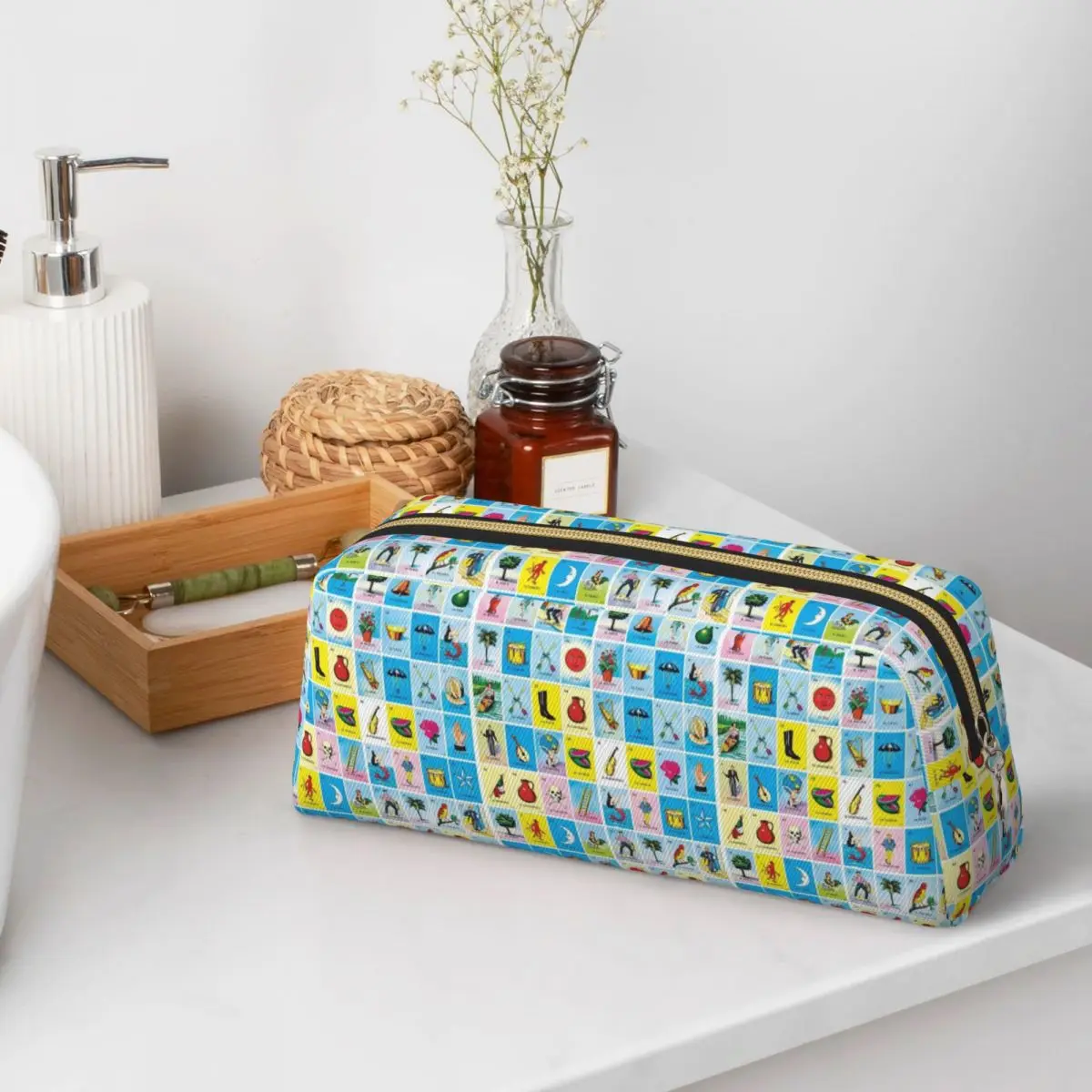 Vibrant Mexican Lottery Bingo Print Pencil Cases for Students School Pen Box Pencil Bag Pencil Pouch Storage Stationery Supplies