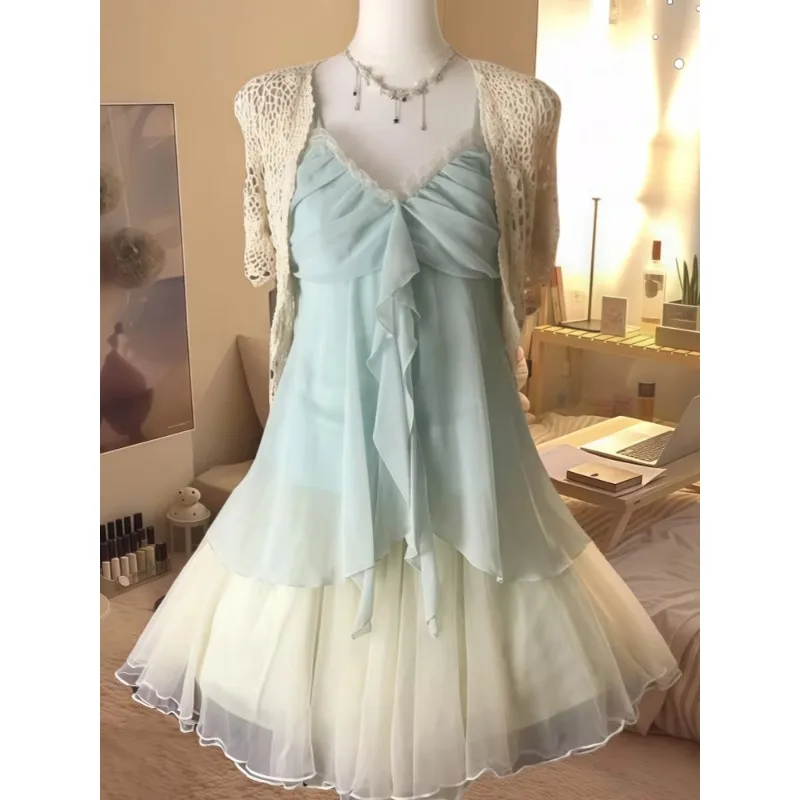 Women 3 Piece Set Short Cardigan Solid Sleeveless Top High Waist Y2k Above Knee Skirt Korean Style