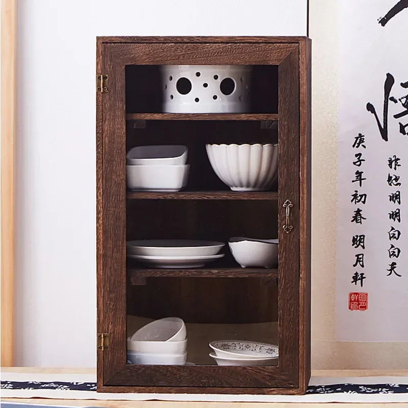 

New Chinese Tea Cup Antique Frame Home Decoration Dustproof Glass Display Cabinet Four Layer Dresser Cosmetics Storage System