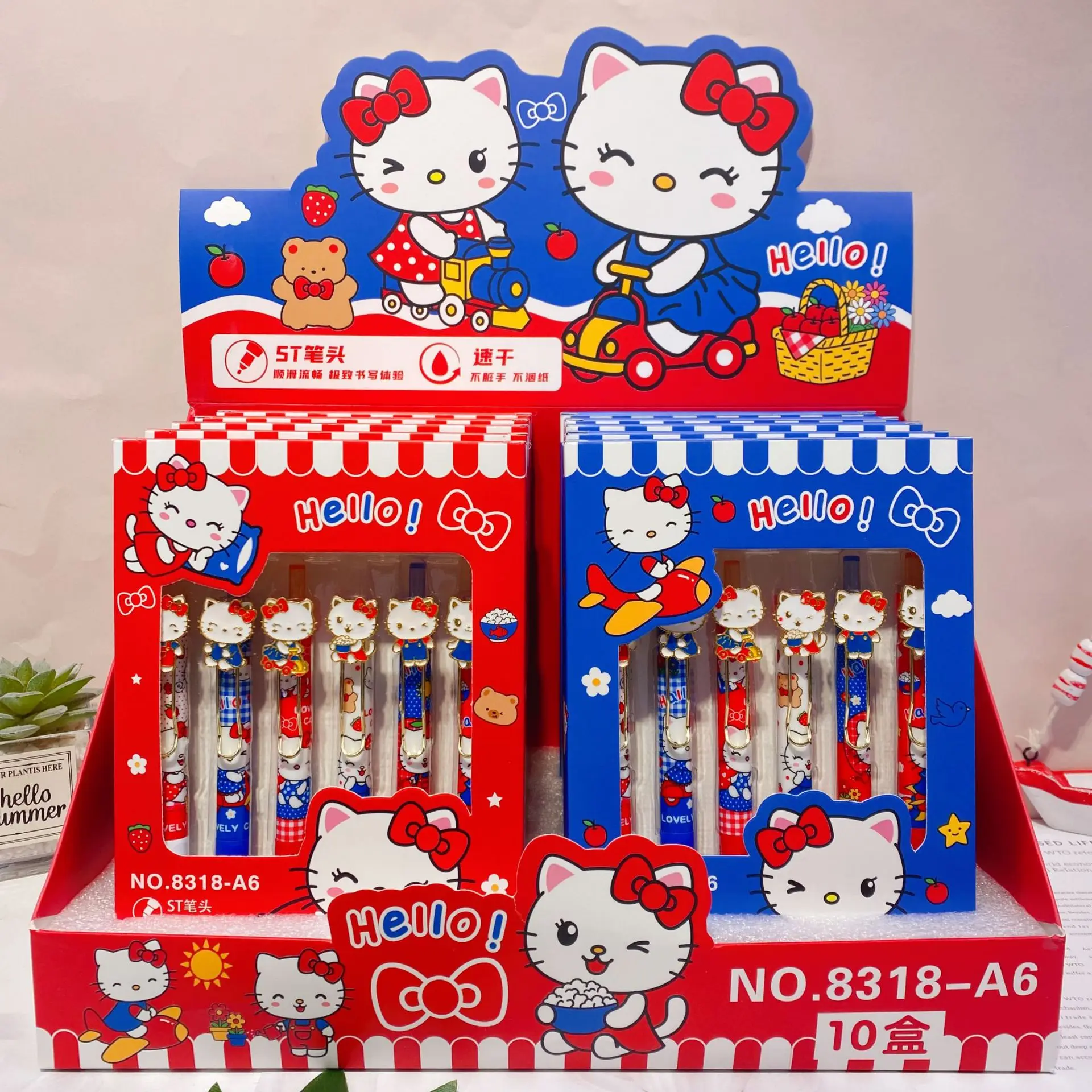 

12pcs Anime Hello kitty Neutral pen case Click Gel Pen Cute 0.5mm St Quick-Drying Black Signature Pen Student Stationery Gifts W