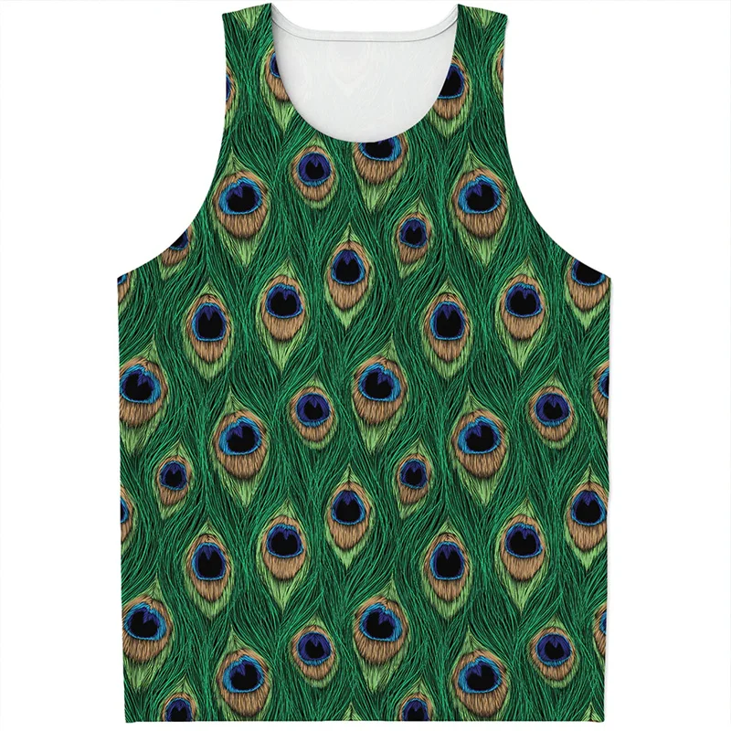 Peacock Feather 3D Printed Tank Top Men Summer Sleeveless Vest Street Casual Tops Oversized T-shirt Animal Pattern Kids Tees