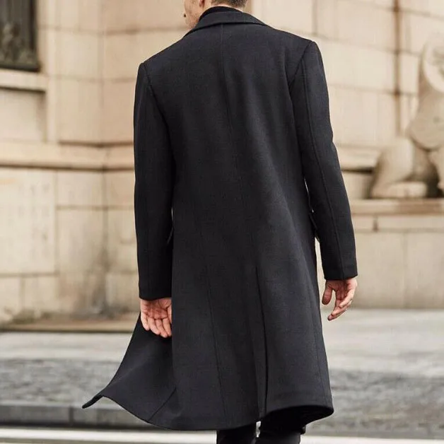 Men's Notch Lapel Double Breasted Long Trench Coat Casual Cotton Blend Peacoat