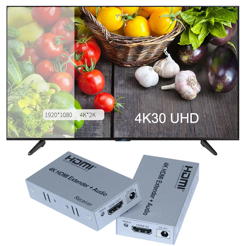 100m 4K HDMI Extender with 3.5mm Audio Extractor Video Converter Transmitter and Receiver kit Via Cat5e CAT6 RJ45 Ethernet Cable