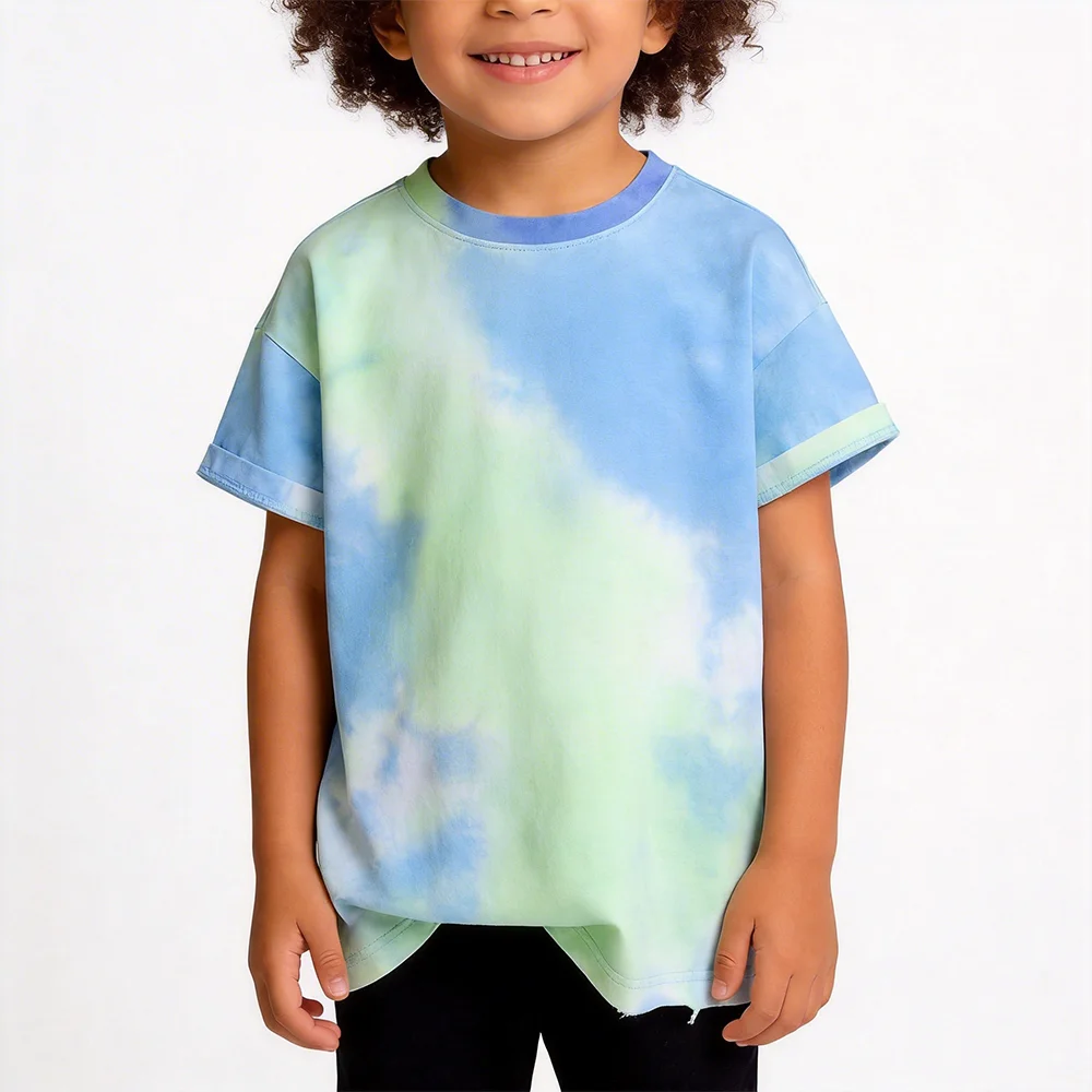Girls Tie Dye Short Sleeve Shirt Kids Summer Fashion Breathable Crewneck Tops Casual Tees Boys Children's Loose T-Shirt 2-8 Y