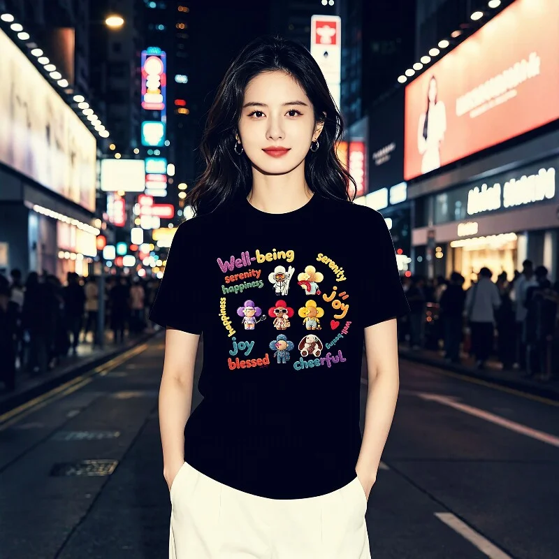 Chunyu Yinjia Original Designer T-Shirt - American Style Dopamine Doll Print, Sweet & Cool European Fashion Short Sleeve Top for