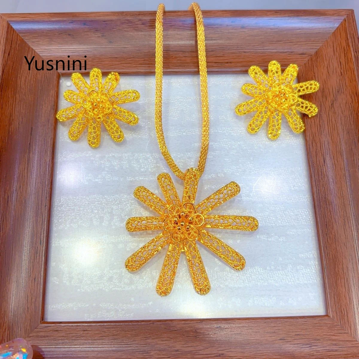 New European Dubai Fashion 24K Gold Plated Necklace Earrings Exquisite Engagement Party Jewelry Set for Lovers