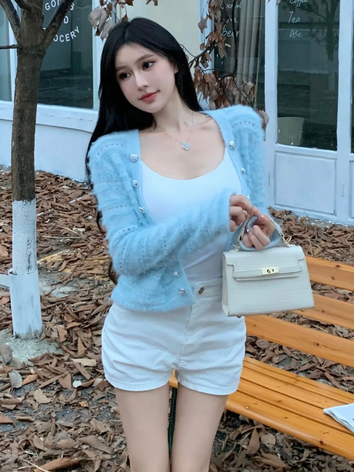 Elegant Short Knitted Cardigan with Tassel Trim Sweet Luxury Fur Trendy Outerwear for Women Commute Style Pure Color Polyester