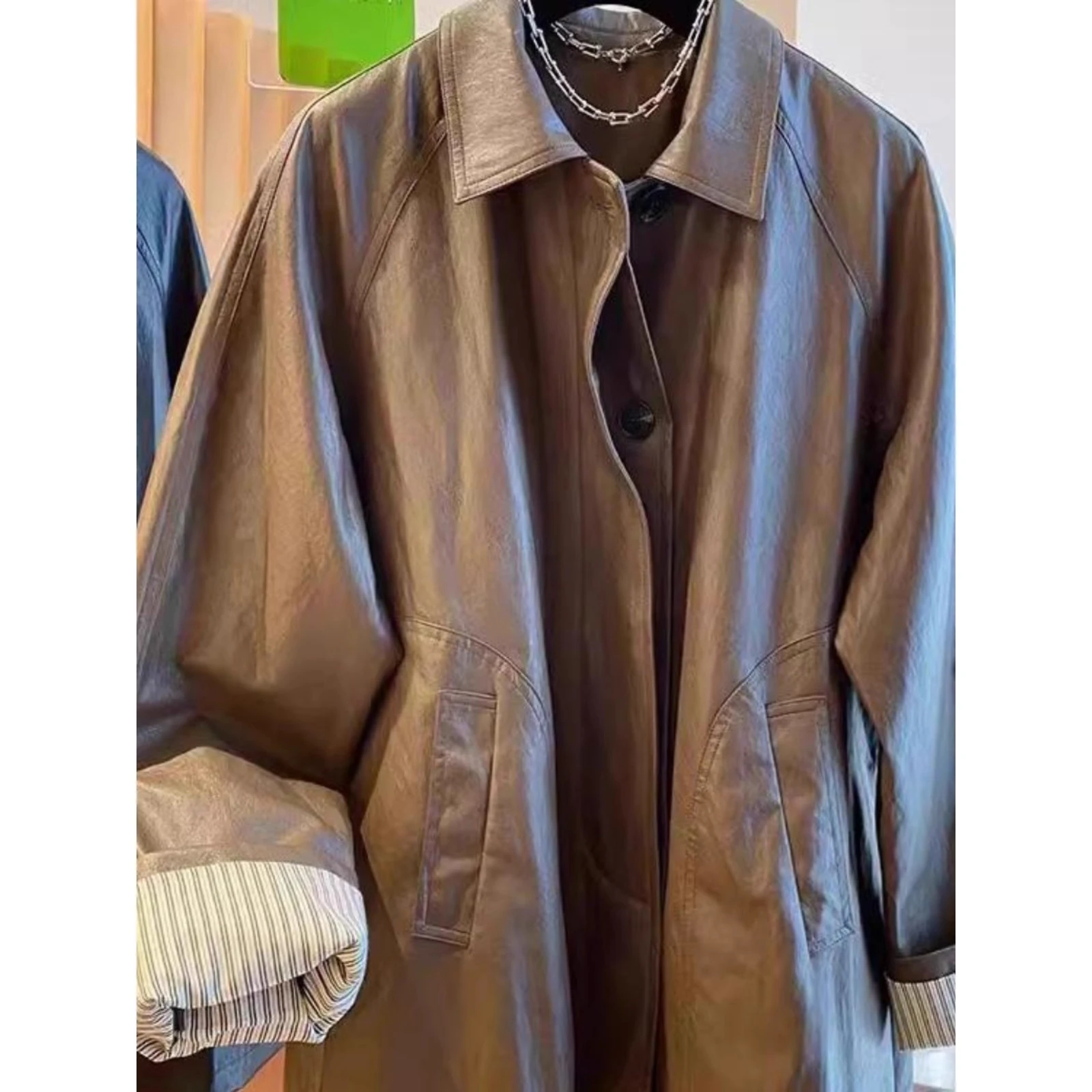 

Loose Fit Men's Leather Jaet Autumn Winter 2300g Retro Trendy Lazy Sle Casual Outerwear Warm Polyester Fabric Youth Faion