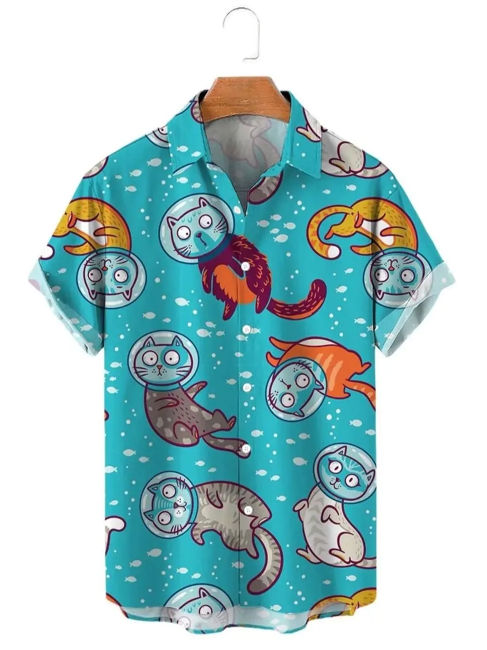 

Cartoon ort Sve Printed irt Loose Fit Casual Top for Men Summer Faion Basic Sle Button Closure Regular Length