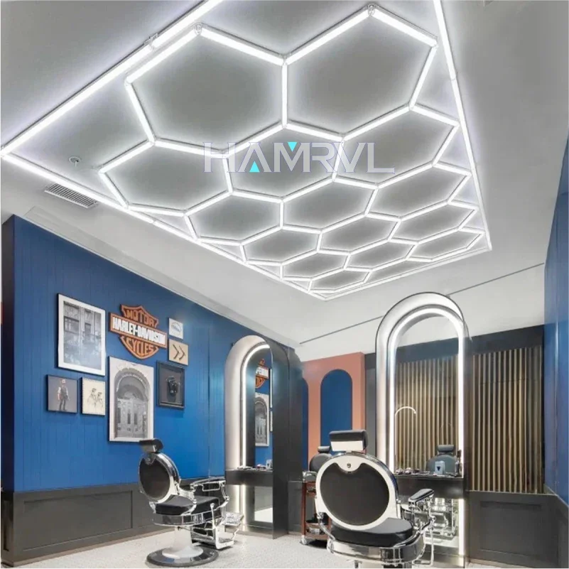 Hexagonal LED Dimmable Barber Shop Garage LED Light Gym Honeycomb Lamp 110V-240V Auto Repair Ceiling light illumination custom