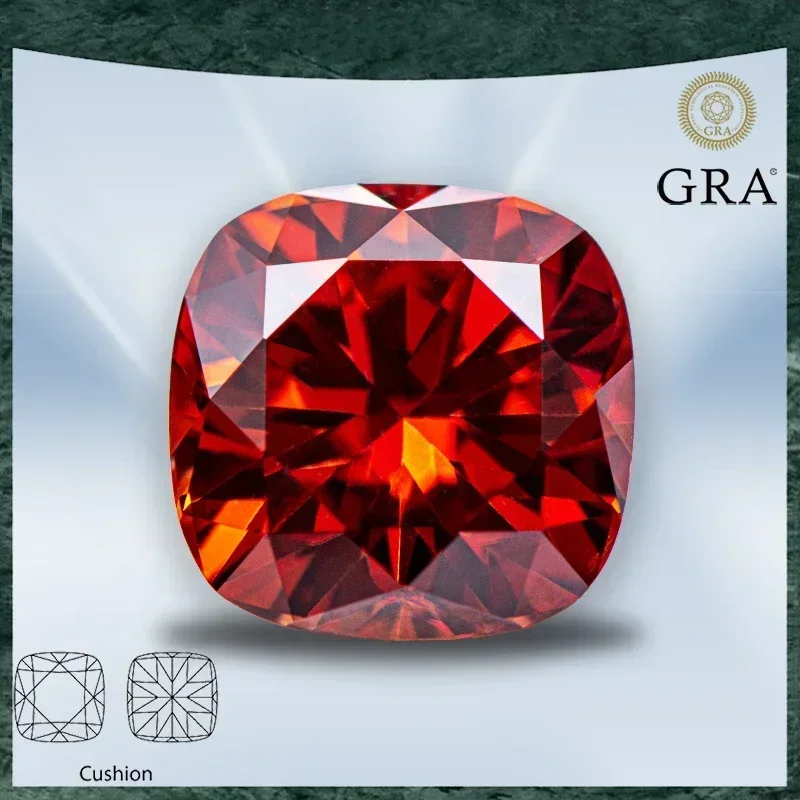 

Moissanite Stone Garnet Color Cushion Cut VVS1 with GRA Certificate for Gemstone Charms Advanced Jewelry Making Materials