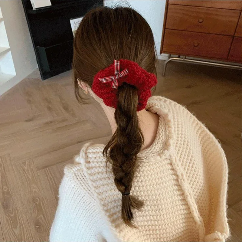 Vintage Red Plaid Elastic Hair Bands for Women Ponytail Holder Scrunchies Rubber Bands Christmas Hair Accessories Hair Rope Ties