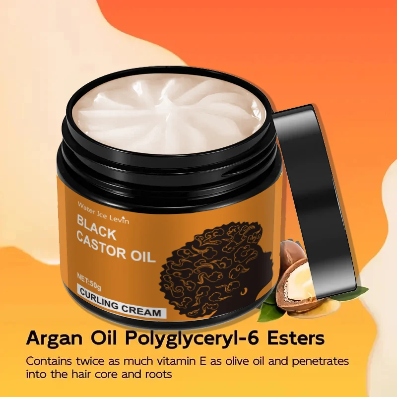 Black castor oil curling cream, styling curling cream, long-lasting frizz-free curls, moisturizing and elastic styling conditioner suitable for curly hair - suitable for all hair types view 3
