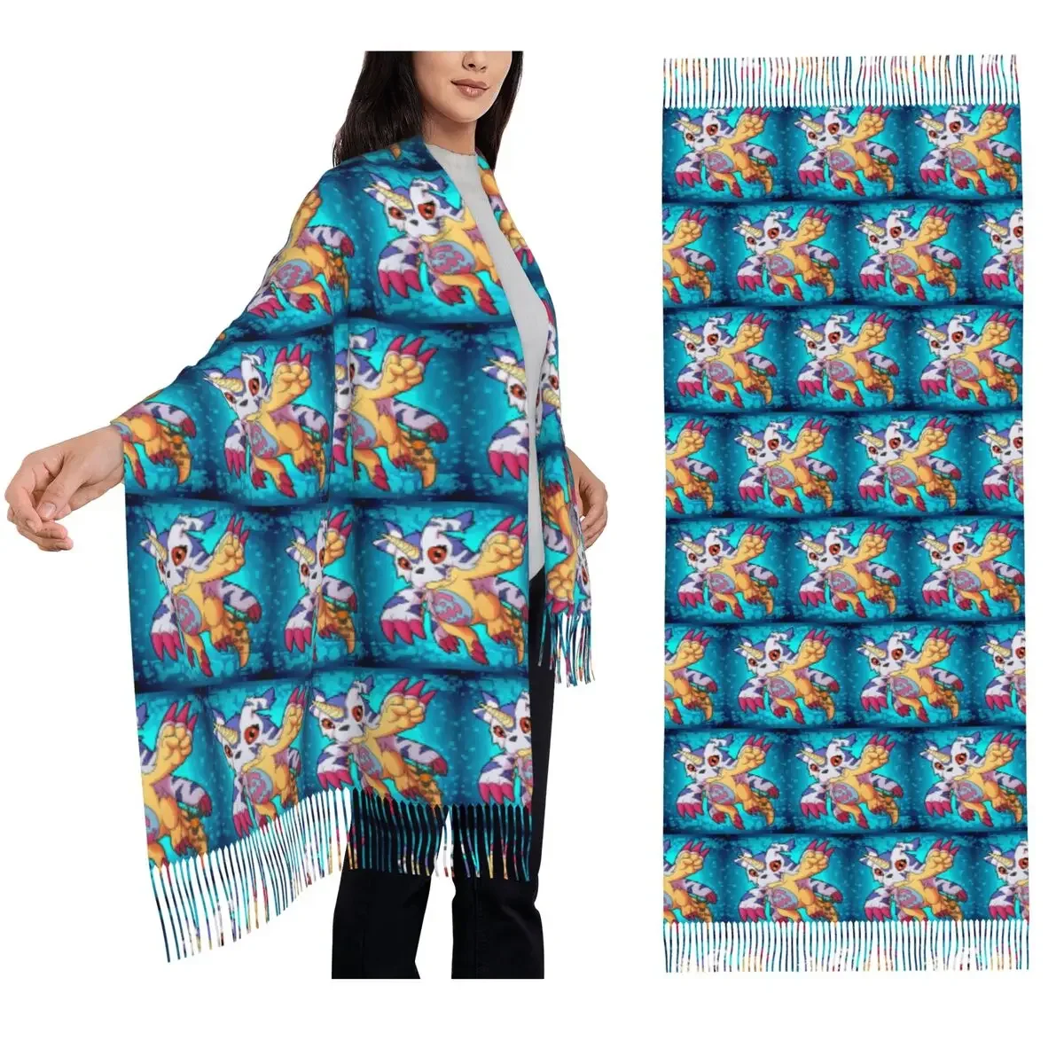 

Digimon шарф с кисточками, женские мягкие теплые шали и накидки, длинная осенне-зимняя шаль