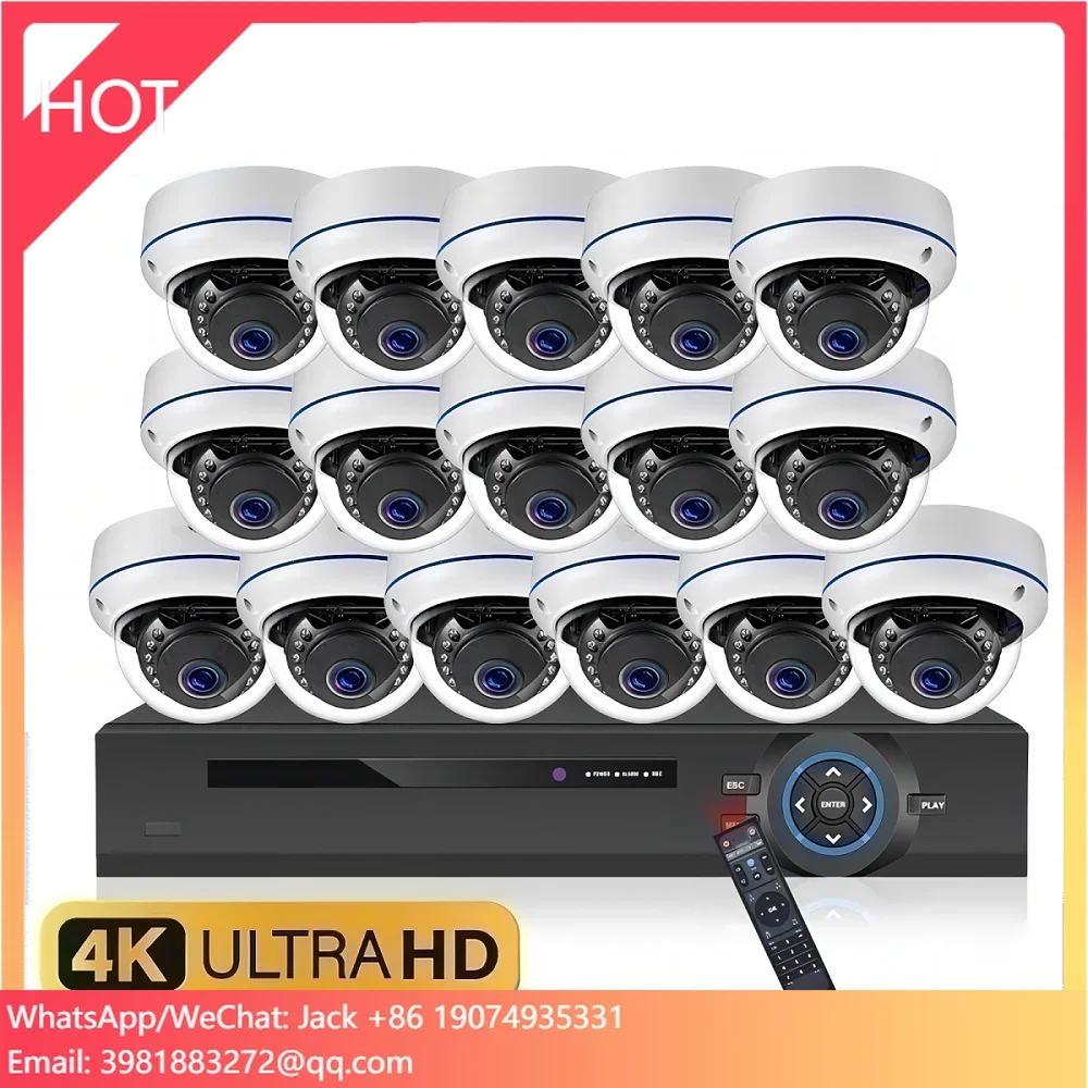 ระบบกล้องวงจรปิด 4K พร้อมกล้องโดมแบบมีสาย PoE 16 ตัว รองรับ H.265 ความละเอียด 8MP พร้อมเครื่องบันทึก NVR 16 ช่อง รองรับฮาร์ดดิสก์ 2 ตัว สำหรับบันทึกภาพตลอด 24 ชั่วโมง