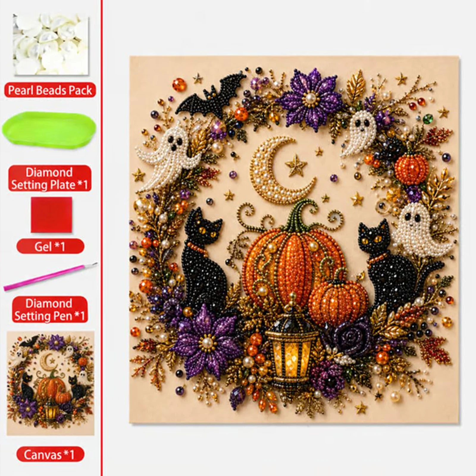 DIY Halloween Gerahmtes Diamant-Perlen-Malset 20x20cm Perlen-Diamant-Kunstset Perlen-Diamant-Malset für Erwachsene Heimdekoration – Detail 14