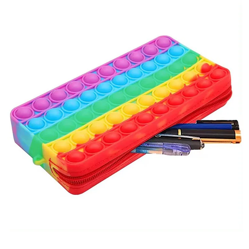 Push Bubble Pencil Case Silicone Stationery Storage Bag Fidget Toys Autism Sensory Therapy Antistress Adults Kids Decompression