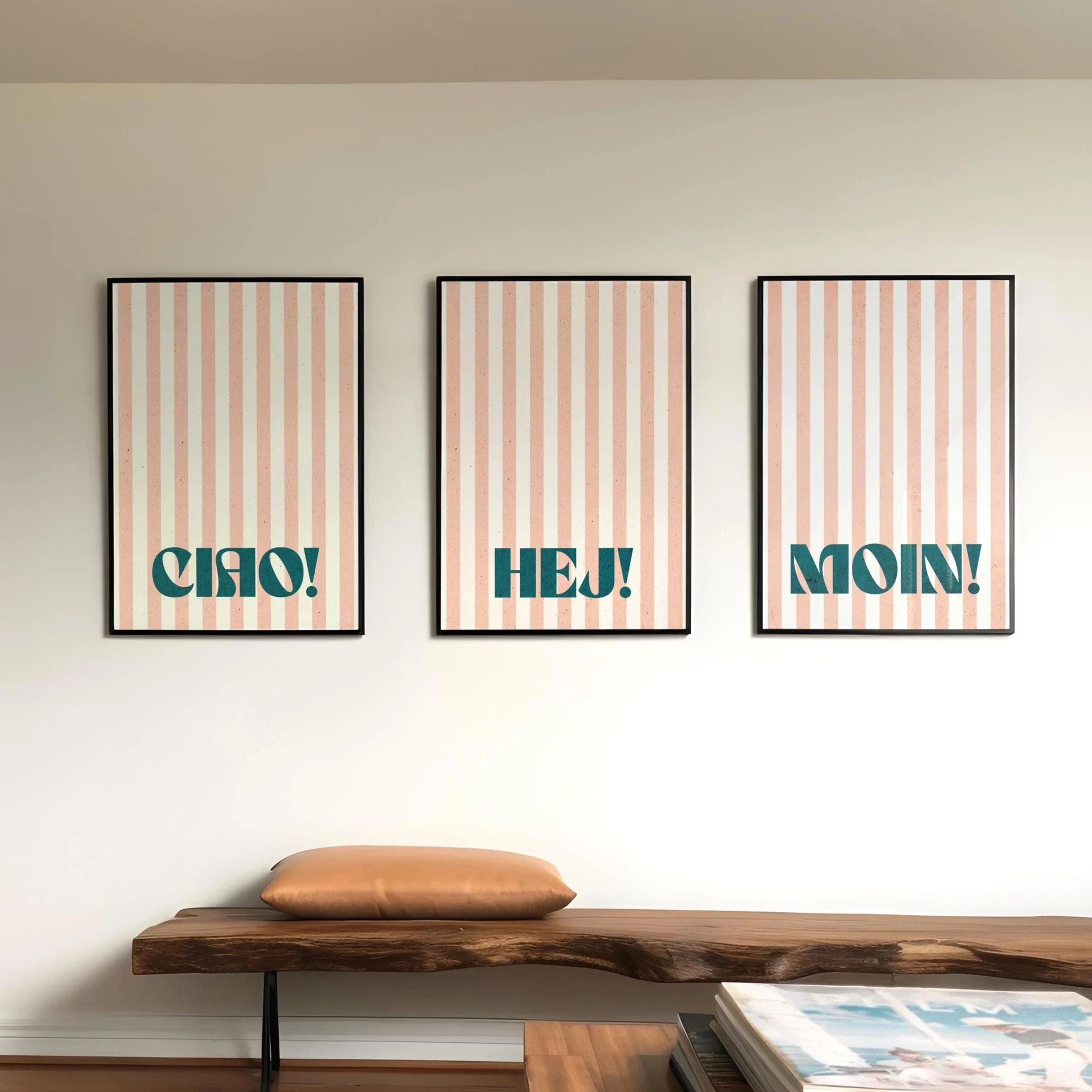 Multiple sizes 3pcs frameless Canvas Painting,3pcs Minimalist Greeting Art Posters Ciao, Hej, Moin – Stylish Frameless Canvas Wa