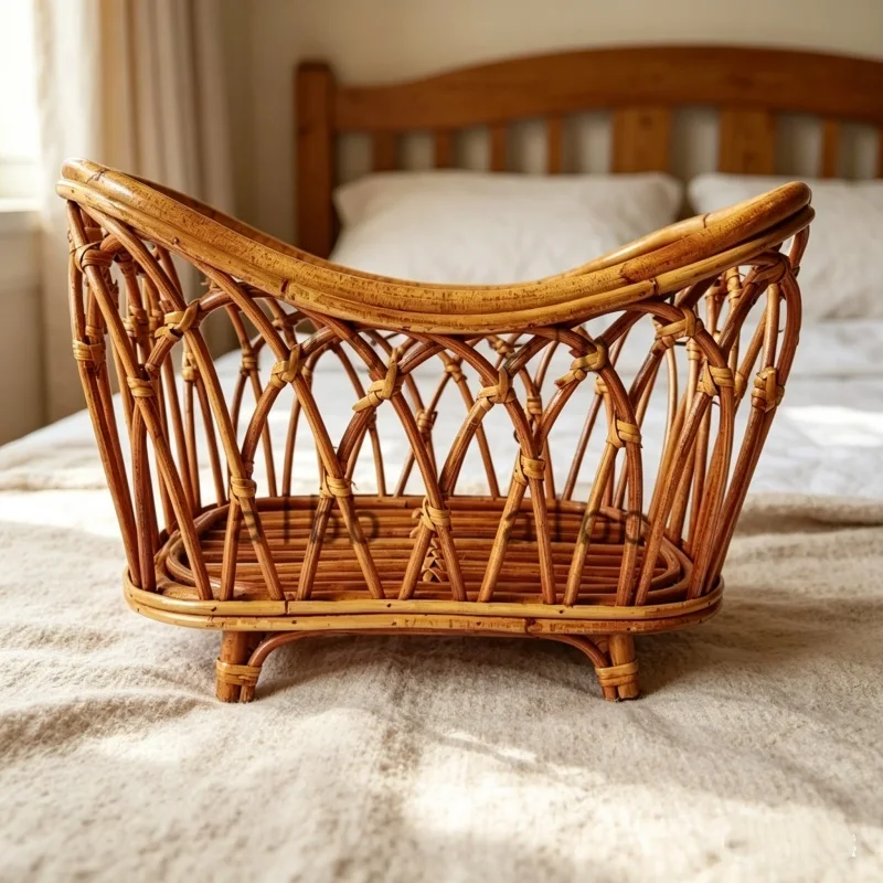 Newborn Posing Props Handmade Vintage Bamboo Bed Crib Unisex Accessories Infant Chair Design For Studio Photo Shoot Application