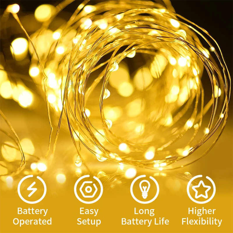 LED Christmas Light USB Operated 5M 10M Copper Wire String Lights for Wedding Christmas Party Bedroom Home Decoration