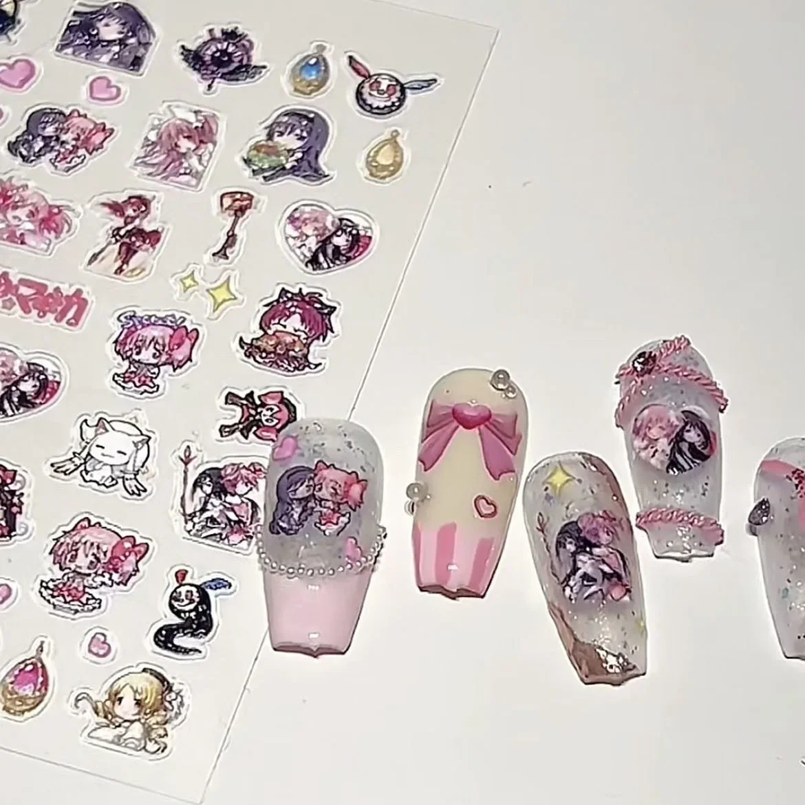 Madoka Magica Manicure Sticker Relief Nail Decorate Patch Accessories Child Diy Phone Case Akemi Homura Material Birthday Gift