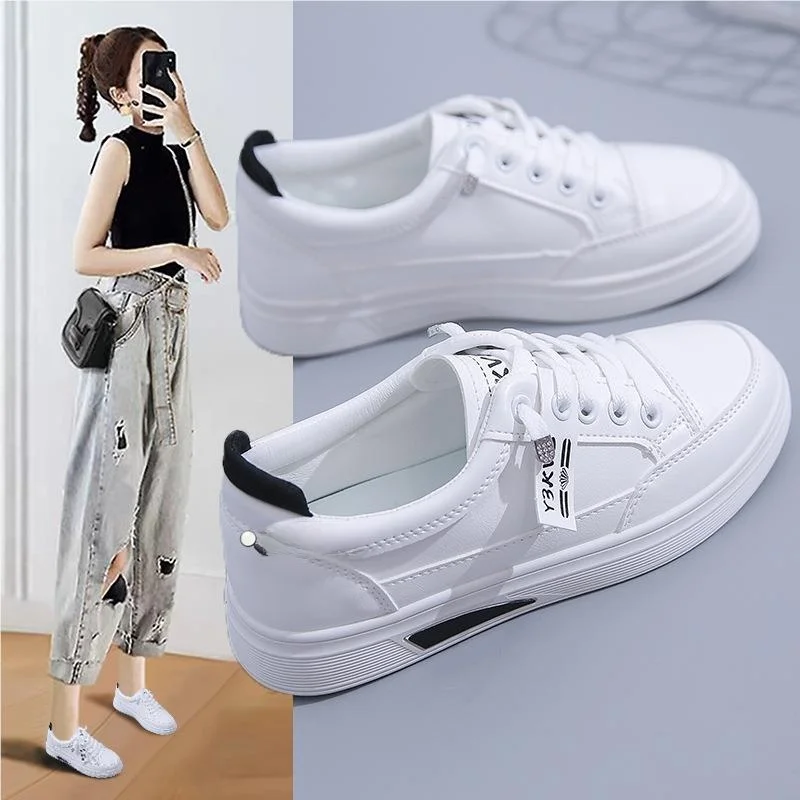 Lightweight Pure White Sneakers Women's Spring Summer 2024 New Style Flat Bottom Leather Surface Versatile Student Shoes
