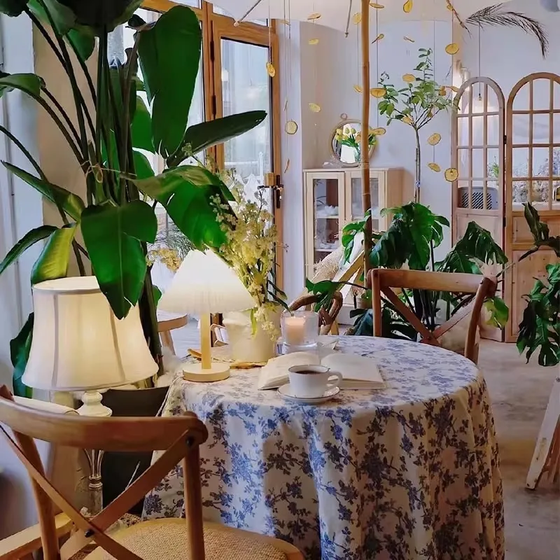 Mantel con estampado de rosas azules de estilo campestre francés, decoración para sala de estar y cocina, mantel para mesa de restaurante