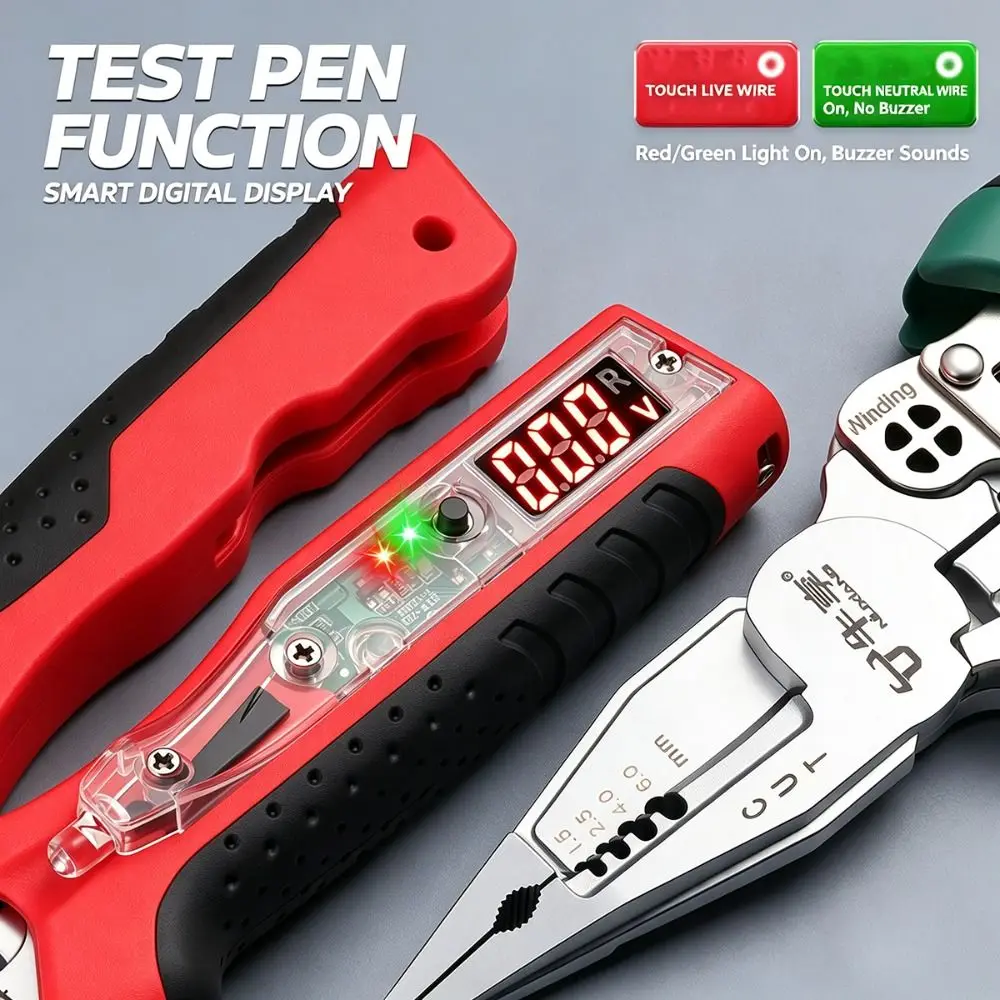 Rechargeable Wire Stripper Pliers Digital LED Display Voltage Detection Electrical Tester Screwdriver Cable Crimping