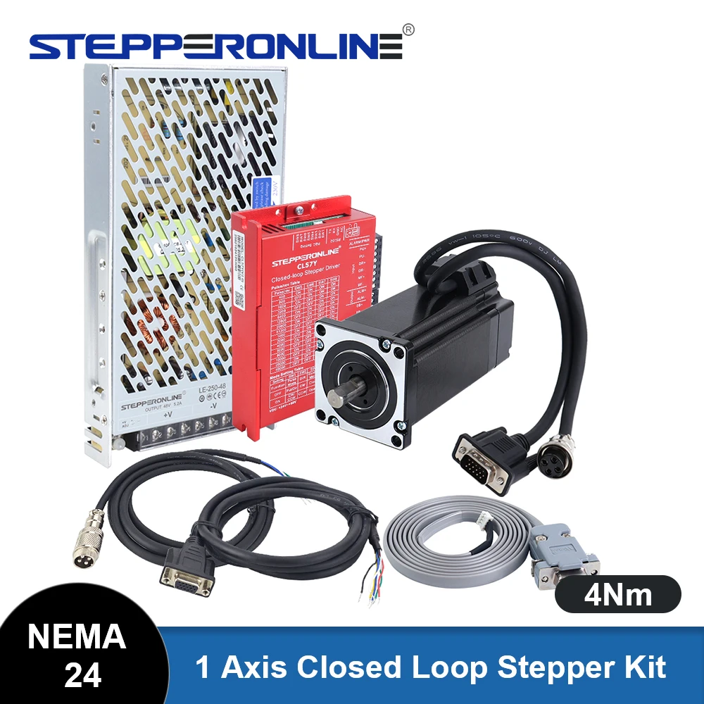 STEPPERONLINE 1 Axis 4Nm Nema 24 Closed Loop Stepper Motor 5A with Nema24 Hybrid Servo Driver CL57Y V2.0 and Cables CNC Kit