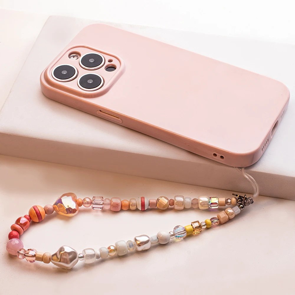 Colorful Love Heart Beads Cell Phone Chain New Beaded Phone Strap   Handmade  Love Charm Jewelry